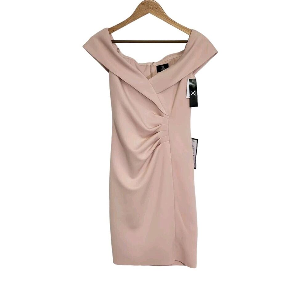 Xscape Blush Pink Off-Shoulder Ruched Sheath Dress